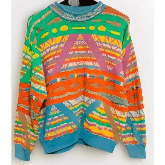 Vintage COOGI Australia Sweater Sz M Texured Multi Color-Pattern-Stitch-Cotton - Picture 1 of 7